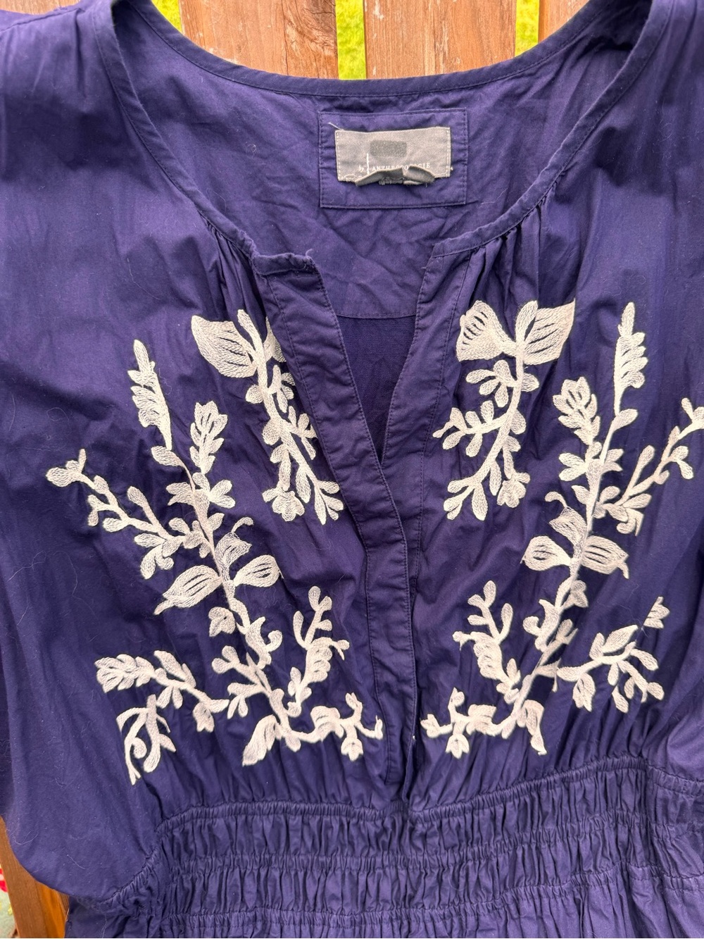 Anthropologie Sommerset Navy Blue Maxi Dress with Cream Floral Embroidery - Picture 7 of 10